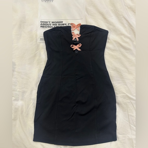 Brand new Finesse Bodhi Black Satin Bow Mini Dress - Picture 3 of 5